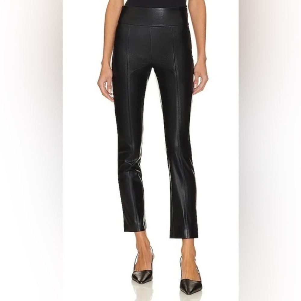 BCBGMAXAZRIA 6 Black Faux Leather High Rise Flared Cropped Pants